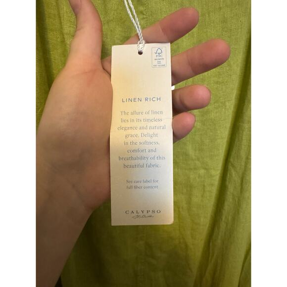 Calypso St. Barth Linen Blend Wide Leg Jumpsuit Lime Green M NWT - Picture 9 of 9